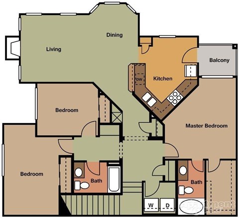Floor plan for 3 beds, 2 baths, 1538 sqft